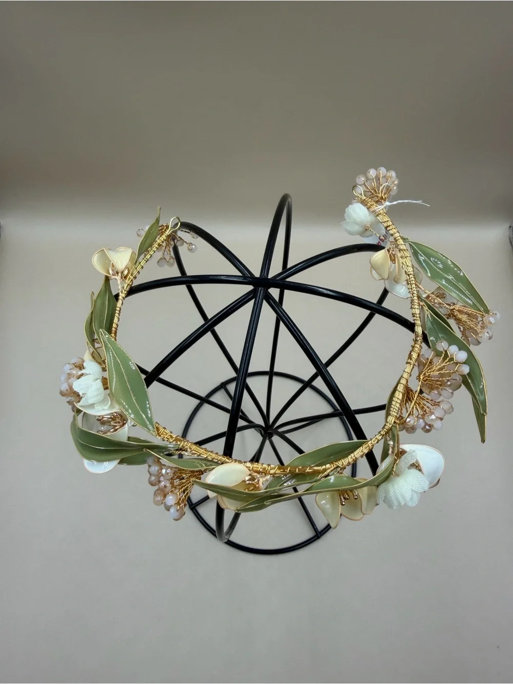 Boho Bridal Floral Crown Gold Green Leaf Wedding Headpiece New